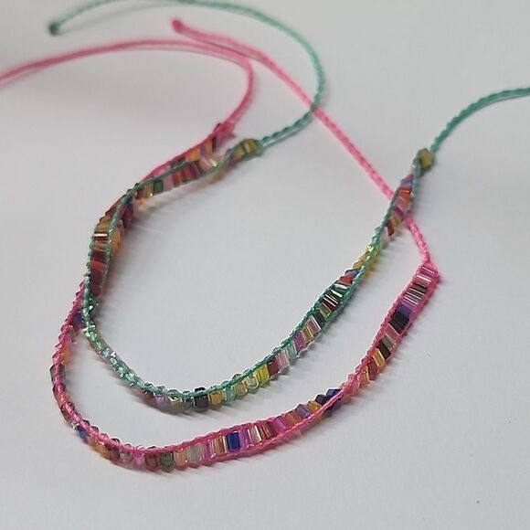 Beaded Tie Bracelet Bundle Pink and Blue - Picture 2 of 2